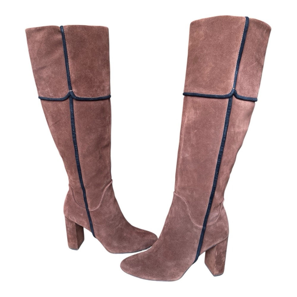 AD & Daughters Knee High‎ Brown Suede Block Heel Boot Size 9 Retail $300 - Picture 10 of 13